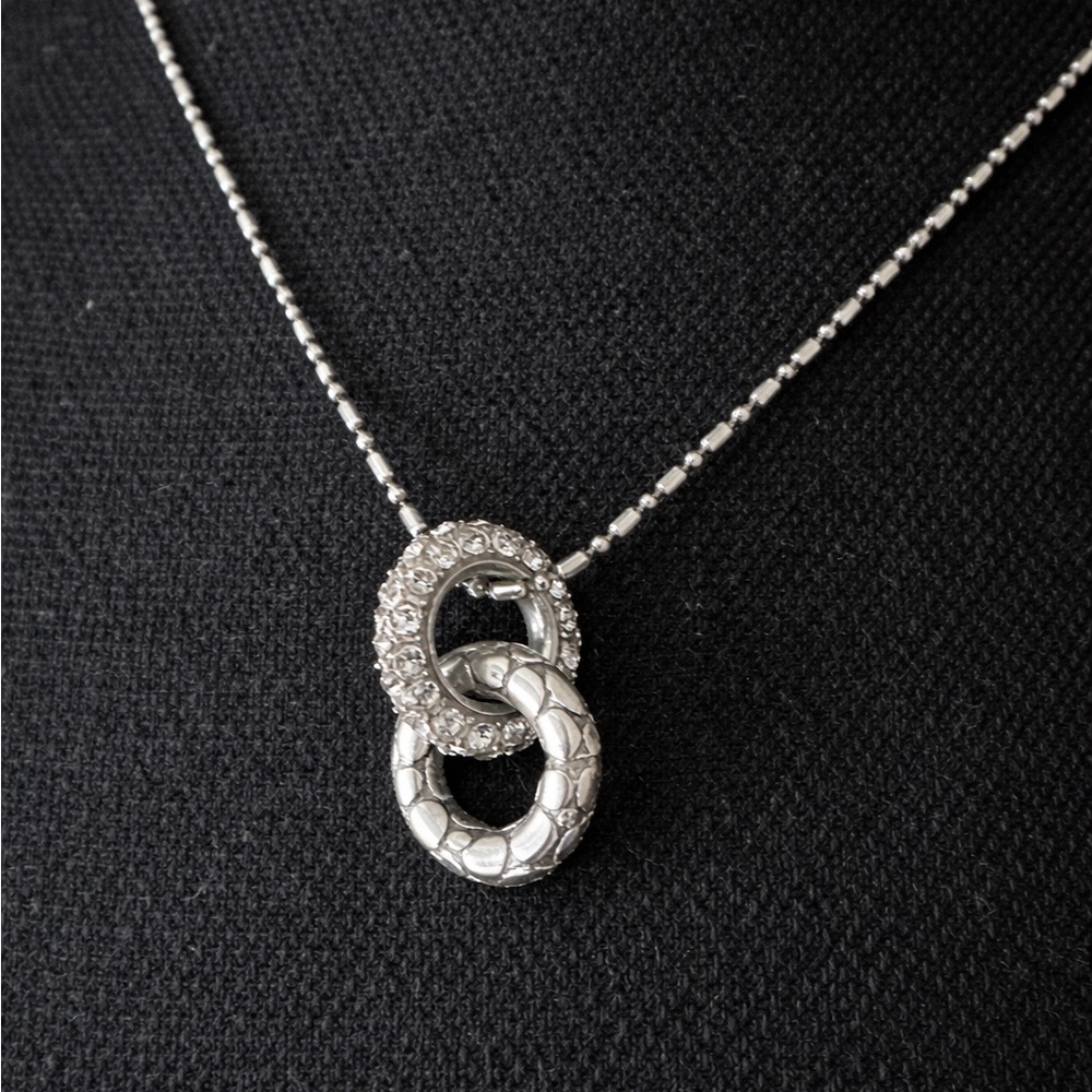 Brighton Interlocking Crystal & Textured Ring Necklace | Silver Tone Adjustable